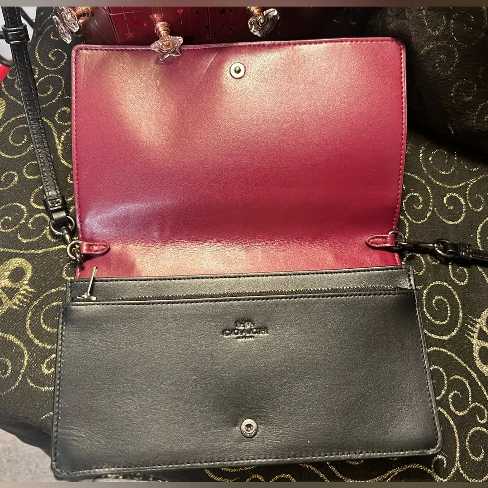 COACH Anna Purple & Black Color block Leather Crossbody Handbag Clutch
